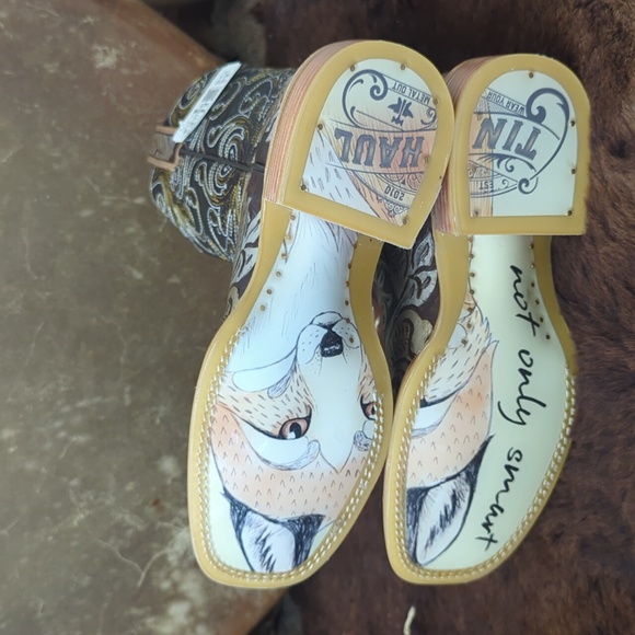 TIN HAUL "Golden Horns" cowgirl western boots square toe "what the fox" sole 7.5 - Picture 14 of 16